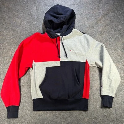 Champion 反向编织连帽衫男式小号运动衫复古色块街头服饰 — 第 1/4 张图片