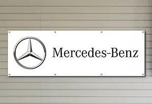 Mercedes BENZ Logo PVC Officina Garage Insegna Banner Impermeabile INSEGNA 001 - Foto 1 di 3