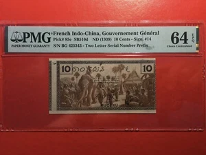 French Indochina 10 Cents 1939 Pick 85e PMG 64EPQ Choice UNC Misalignment Error - Picture 1 of 2