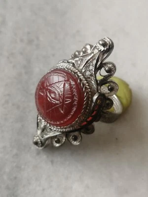 Antique Silver Occult  Ouroboros  Ring With Intaglio Red Carnelian Stone US-8,00 - Image 1 of 4
