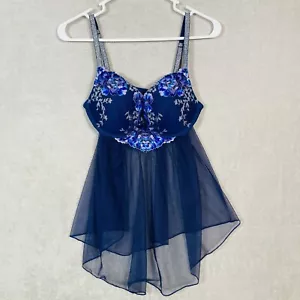 Victoria's Secret Baby Doll Nightie Size 36C Blue Embroidered Floral Sheer Tulle - Picture 1 of 9