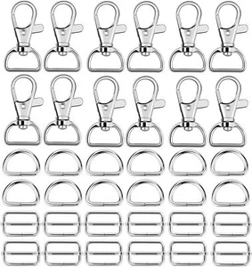 60x Bag Hardware Swivel Clasps D Rings Slide Buckles Set Snap Hook Keychain Clip - Picture 1 of 8