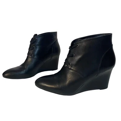 Lauren от Ralph Lauren Tamia черный кожаный шнурует вверх ботильоны на танкетке каблук 8B - Изображение 1 из 4