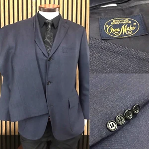 Brooks Brothers USA Wool Suit ' OWN MAKE ' 44 R Pants 38 x 27.5 - 30.5 Navy Blue - Picture 1 of 24