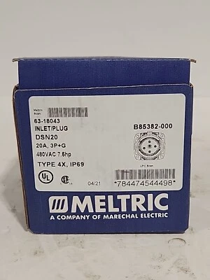 MELTRIC CORPORATION 63-18043 INLET/PLUG DSN20 20A 480VAC - Image 1 of 4