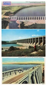 Lot of 3 Grand River Dam Oklahoma Vintage PCs Chrome and Linen - Picture 1 of 7