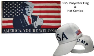 3'x5' USA Trump America You're Welcome Flag & USA Trump 45th President White Hat - Picture 1 of 1