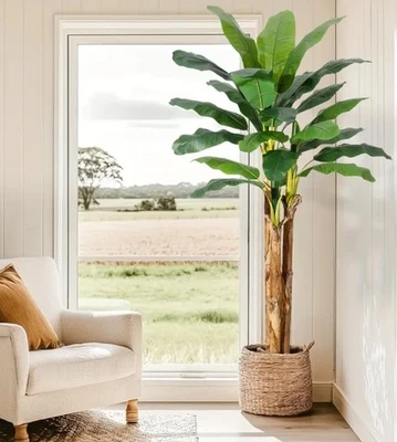6ft Artificial Banana Tree With Gray Pot Trunks & Green Leaves For Home Office - Image 1 of 2