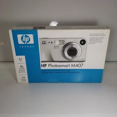 HP PhotoSmart M407 Digital Camera 4.1MP Silver Compact Boxed Tested Works - Image 1 of 4