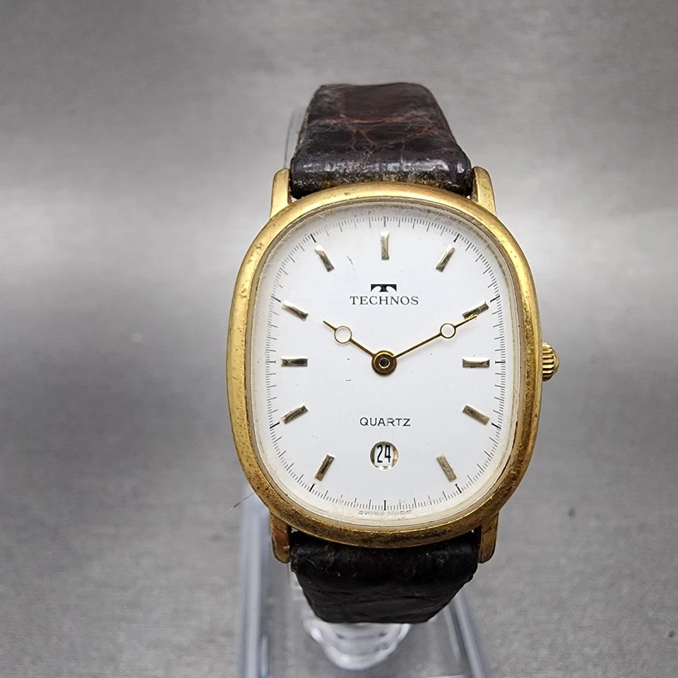 Technos Watch Women 23mm White Dial Gold Tone Date Oval 51178 New Battery - Image 1 of 4