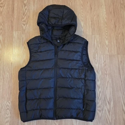 H&M Black Hooded Puffer Vest - Men’s XL - Lightweight Quilted - Image 1 of 4