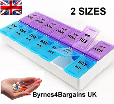 PILLBOX 7 Tage 14 Fächer AM PM Wöchentlich Pillendose Tabletten Aufbewahrungsbox Medizin UK