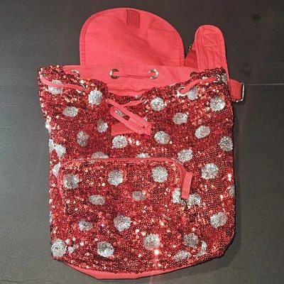 Disney Minnie Mouse Backpack Red & Silver Sequin Polka Dot NEW w/Tags 12" Tall - Image 1 of 4