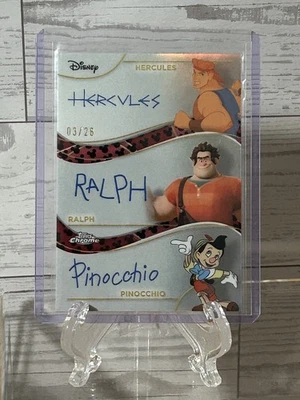 2025 Topps Chrome Disney Triple Auto Hercules Ralph Pinocchio  /28 Mickey Print  - Image 1 of 4