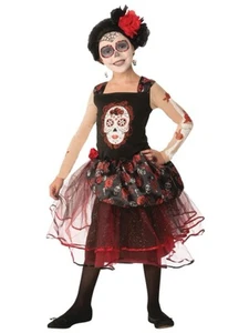Rosa Senorita Day Of The Dead Mexican Spanish Skull Child Girls Costume - Picture 1 of 3