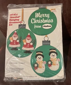 VTG 80s Malina SANTA & ⛄️ Jeweled Hanging Ornaments Kit Felt Appliqué Set of 4 - Picture 1 of 5