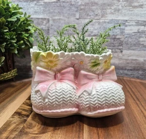 Vintage RELPO Pink Baby Booties Ceramic Nursery Decor Trinket Planter Japan 6231 - Picture 1 of 10