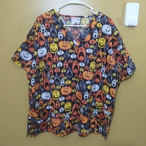 UA Scrubs Pumpkin Print Halloween Scrub Top XL - Picture 1 of 5