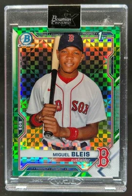 2021 Bowman Chrome X Miguel Bleis Green X-Fractor 1st Prospect #5/31 Red Sox - Image 1 of 2