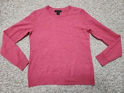 Suéter feminino Tahari 2 camadas de cashmere grande vermelho rosado urze  - Imagem 1 de 4