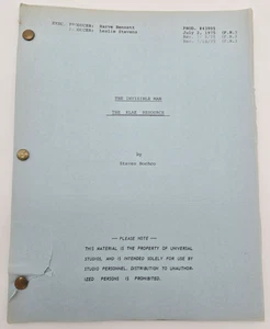THE INVISIBLE MAN / Steven Bochco 1975 TV Script, David McCallum "Klae Resource" - Picture 1 of 13