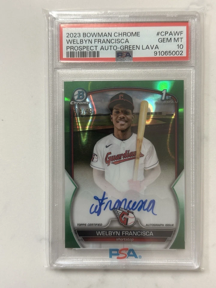 Welbyn Francisca 2023 Bowman Chrome Prospect #CPA-WF AUTO GREEN LAVA /99 PSA 10 - Image 1 of 1