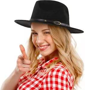 Felt Panama Fedora Hats for Woman Man - Classic Wide Brim Medium-Large, Black - Picture 1 of 9