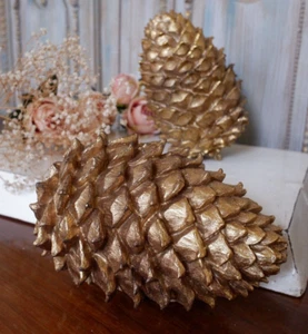 New Shabby Chic Large GOLD Decorative Hanging PINE Cone Ornament - Picture 1 of 4