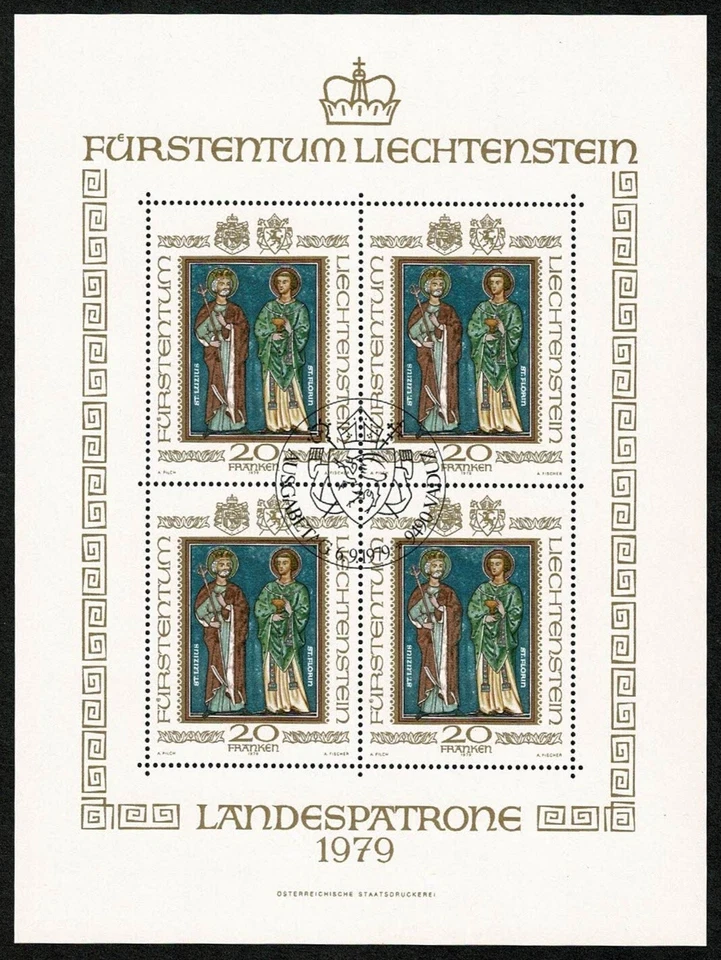 B01 LIECHTENSTEIN 1979 Sheetlet Land Patrons 20fr first day cancel CTO no hinge - Image 1 of 1