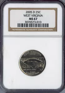 2005-D West Virginia State Quarter 25c NGC MS67 Business AUCTION - Picture 1 of 2