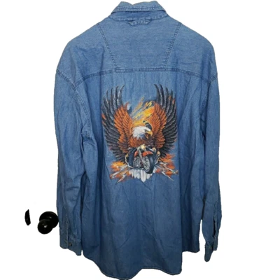 Vintage American Biker Denim Shirt Motorcycle Shirt Sz XL Eagle lightning - Image 1 of 4