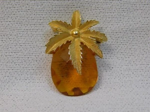 Vtg Sarah Coventry Autumn Haze Amber Stone Pineapple Brooch Pendant Signed 1.75" - Picture 1 of 4