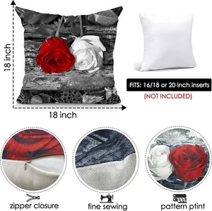 Set of 4 18X18 Flower Throw Pillow Covers Red Rose Gray Black Decorative Pill... - Picture 1 of 1
