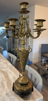 6 candelabros Imperio Francés Continental bronce dorado y mármol oscuro siglo XIX 22,5" h Foto 1 de 4