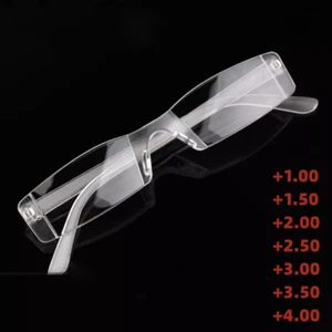 Clear Rimless Reading Glasses Case Bag Metal Temple from 1.00 to 4.00 Diopter UK - Picture 1 of 5