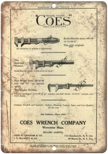 Insegna in metallo aspetto retrò Coes Wrench Company garage officina 12" x 9" - Foto 1 di 1