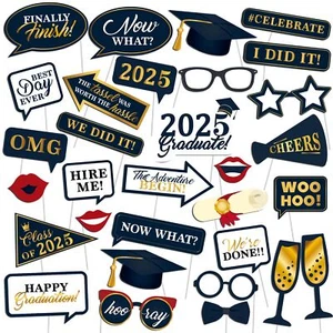 2025 Graduation Photo Booth Props Blue Black Red Gold Graduation Decorations ... - Picture 1 of 7