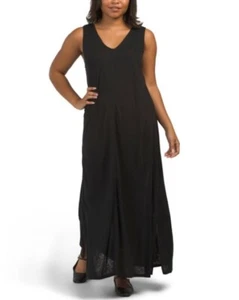 C&C California Maxi Dress Linen Blend V Neck Sleeveless Black Anthropologie M - Picture 1 of 8