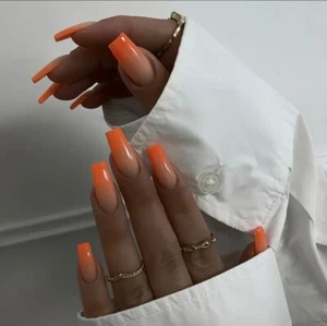 24 Long Square Peach Orange Ombré French Tip Press On False Nails Brand New - Picture 1 of 6