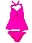 New W Swimwear Halter Tankini Swim Suit Set Ruffle Hot Pink Size 4