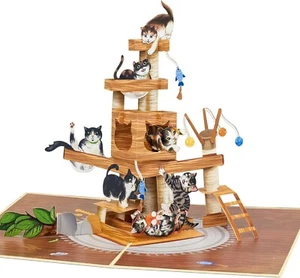 Cat Tree Pop Up Card, Funny Cats, 3D Greeting Gifts for 5x7", - Picture 1 of 5
