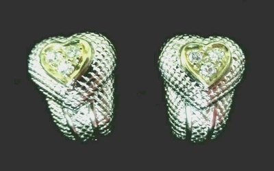Judith Ripka JR TWO Sterling Silver & 18K Gold Heart Diamond Clip Earrings  - Image 1 of 4