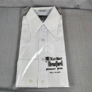 Branford Mens Knit Shirt Size 15 32 Buttoned Long Sleeve White DISCO 1970s - Picture 1 of 5