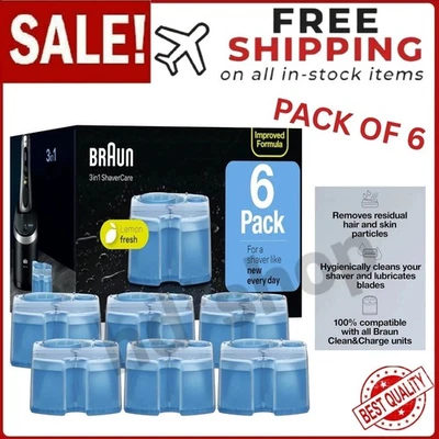 6 Pack Braun Clean Renew Cartridge Refill Series 3 5 7 Genuine Shaver Cleaner - Image 1 of 4