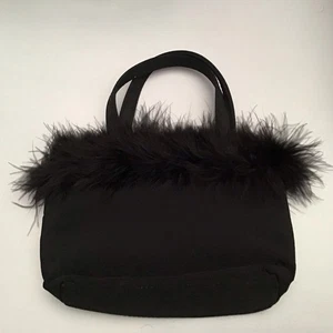 Moschino Parfums 2000 black small bag with fluff trim and 2 carry handles - Picture 1 of 4
