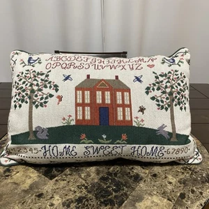 VTG Tapestry Pillow Home Sweet Home ABC Cottage Nature Folk Art 12”x 18” Sampler - Picture 1 of 12