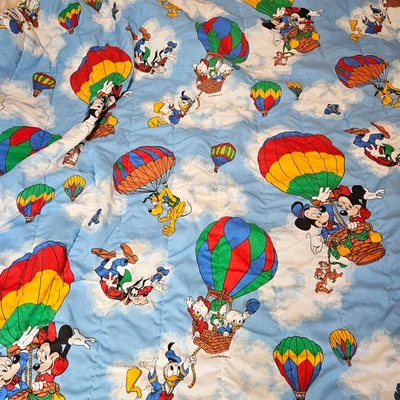 Vintage Disney Mickey Mouse Hot Air Balloon Twin Comforter Bedspread 78 x 102 - Image 1 of 4