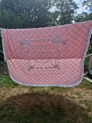 Exquisite Lovely Soft PinkVintage Chenille Blanket W Fringe!  99'x87' - Image 1 of 4