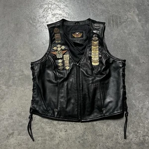 Harley Davidson Leather Vest Women’s XL Vintage Patches Pins Embroidered Lace - Picture 1 of 12
