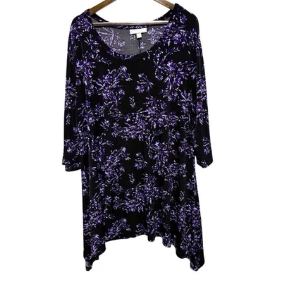 Túnica Woman Within para mujer 1X 22W púrpura oscuro floral relajado tejido elástico Foto 1 de 4